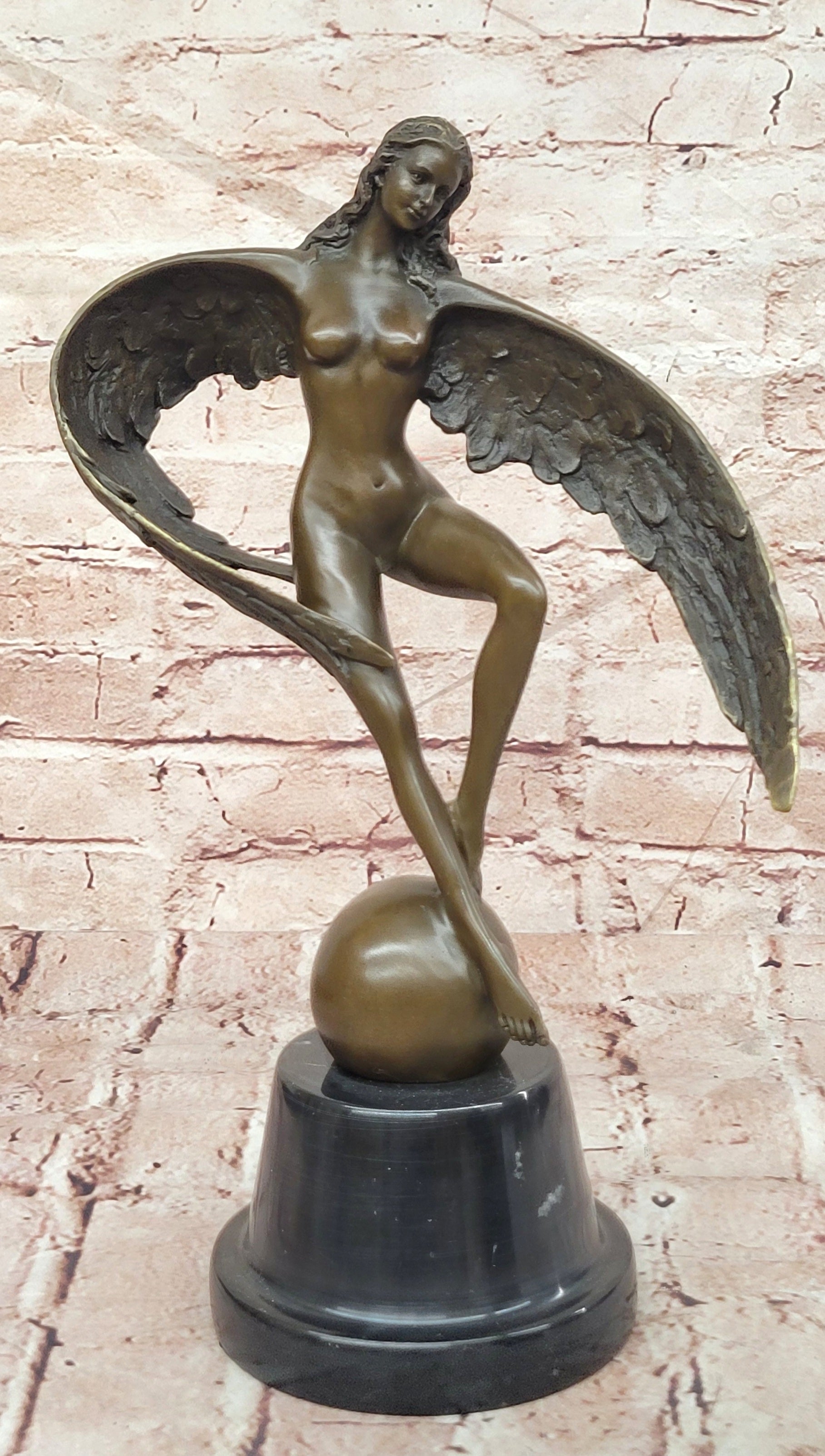 Bronze Winged Lady Sculpture Signed Cesaro Icarus Museum Quality Statue