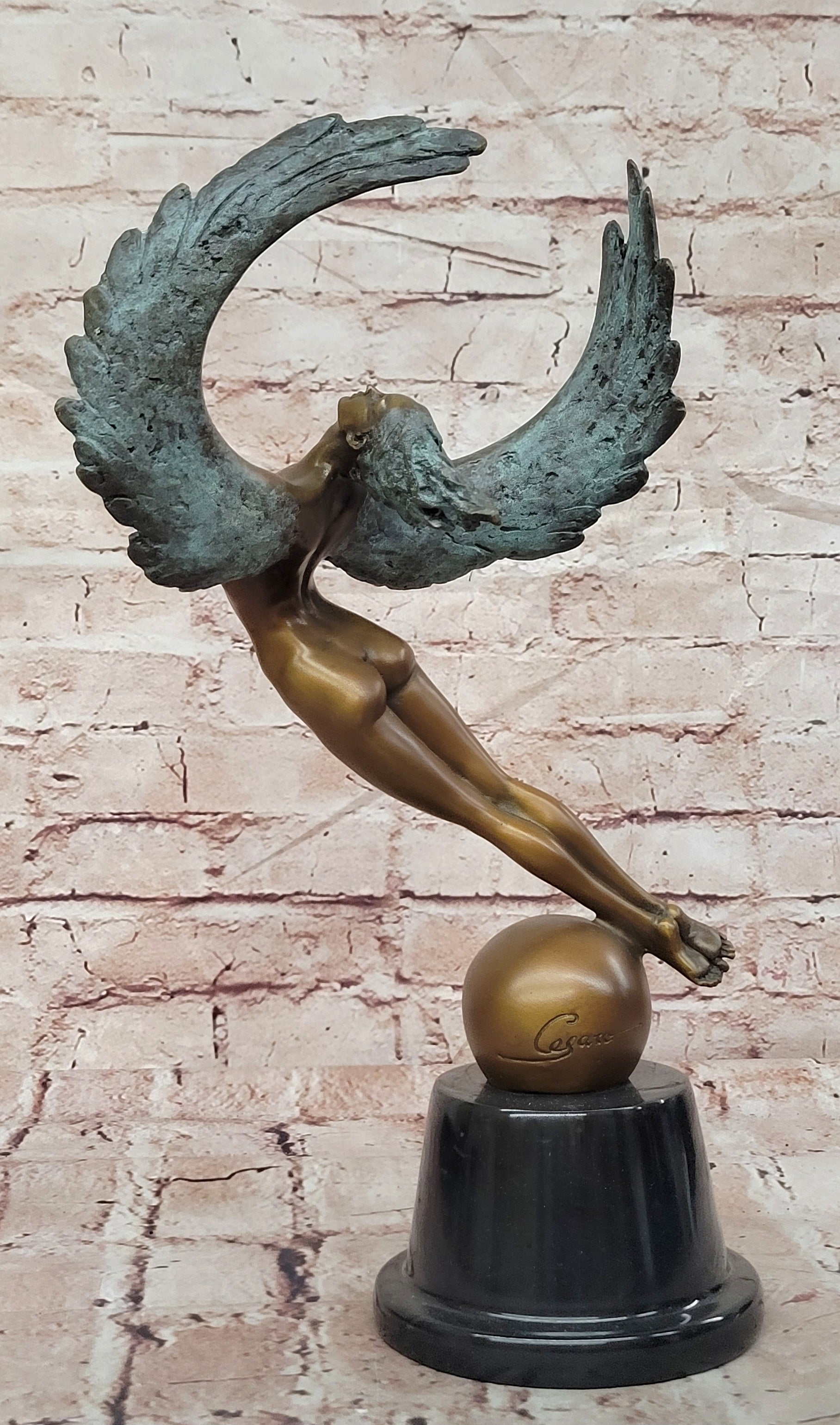 Bronze Icarus Figurine Signed Cesaro Art Deco Mythological Statue Artwork