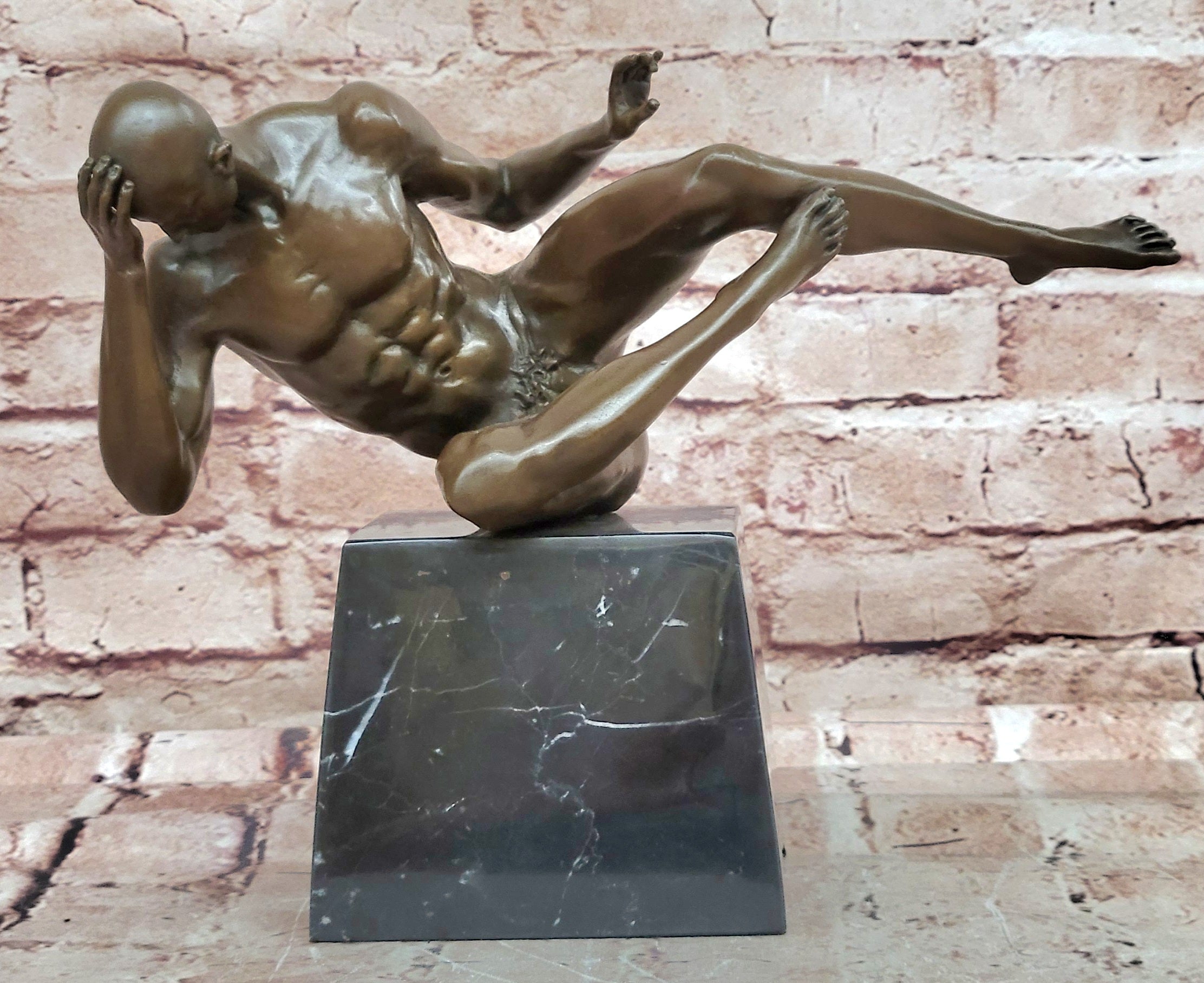 Cesaro Bronze Male Nude Bodybuilder Statue Handmade Hot Cast Artwork