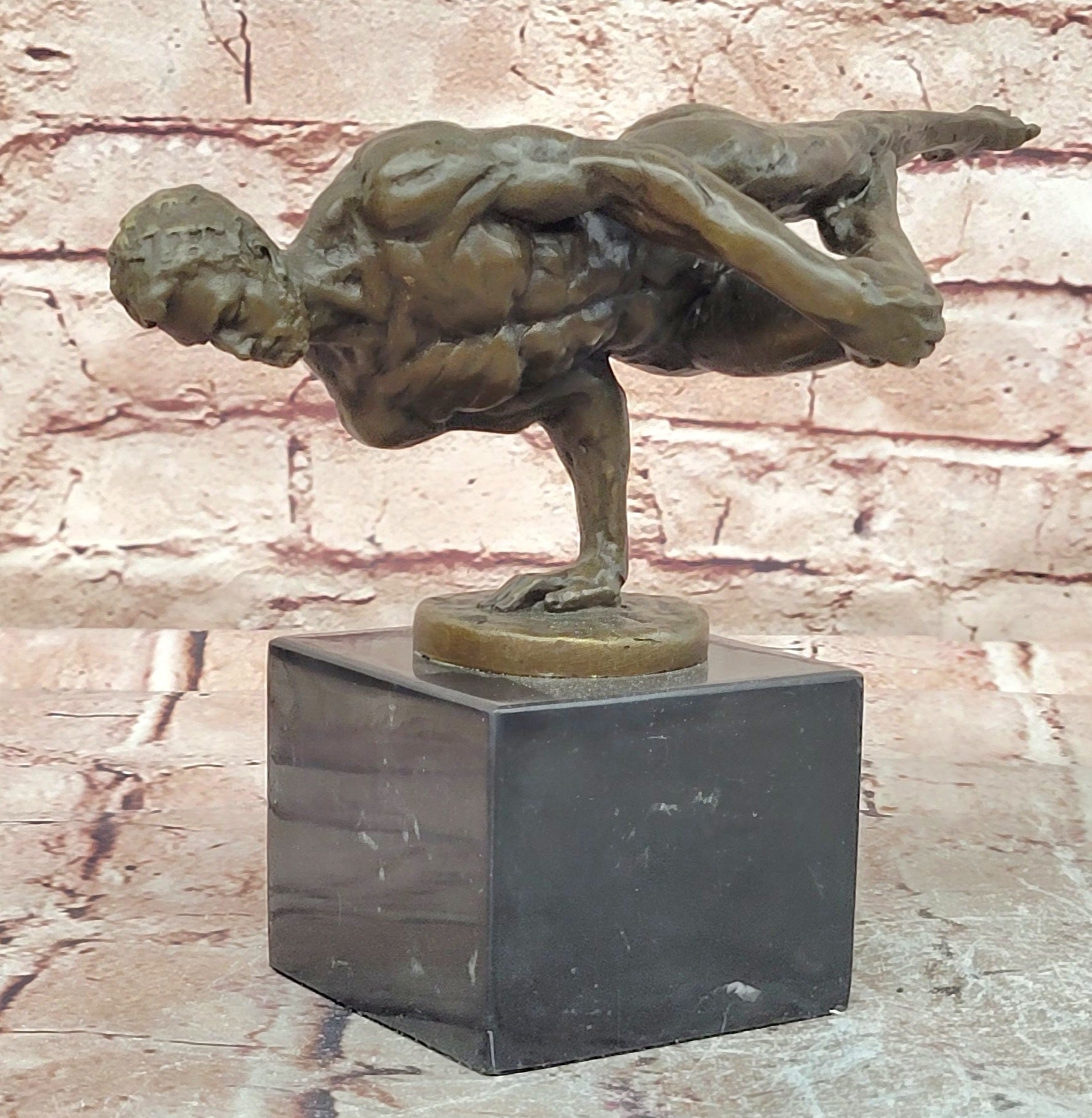 Signed Cesaro Bronze Male Nude Sculpture Bodybuilder Marble Base Collectible