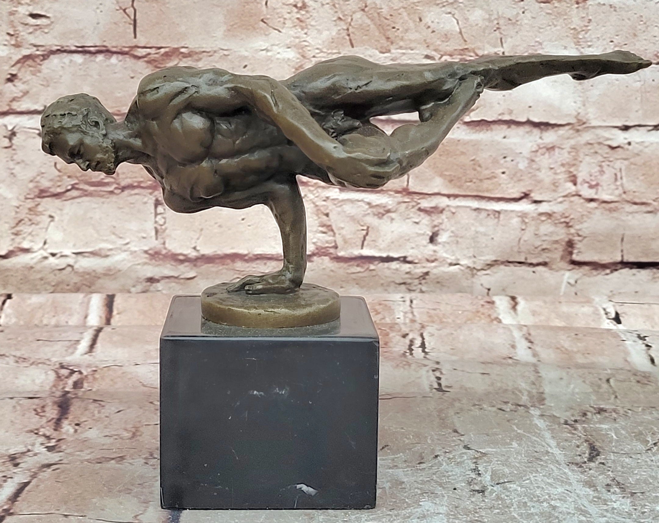 Signed Cesaro Bronze Male Nude Sculpture Bodybuilder Marble Base Collectible