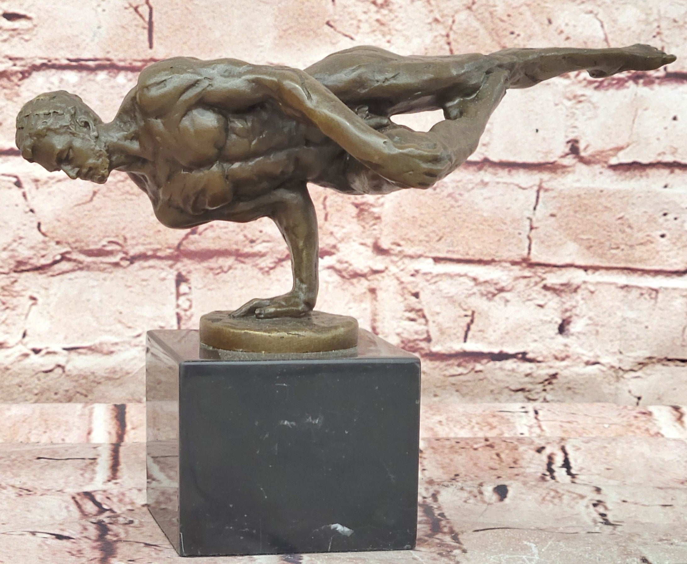 Signed Cesaro Bronze Male Nude Sculpture Bodybuilder Marble Base Collectible