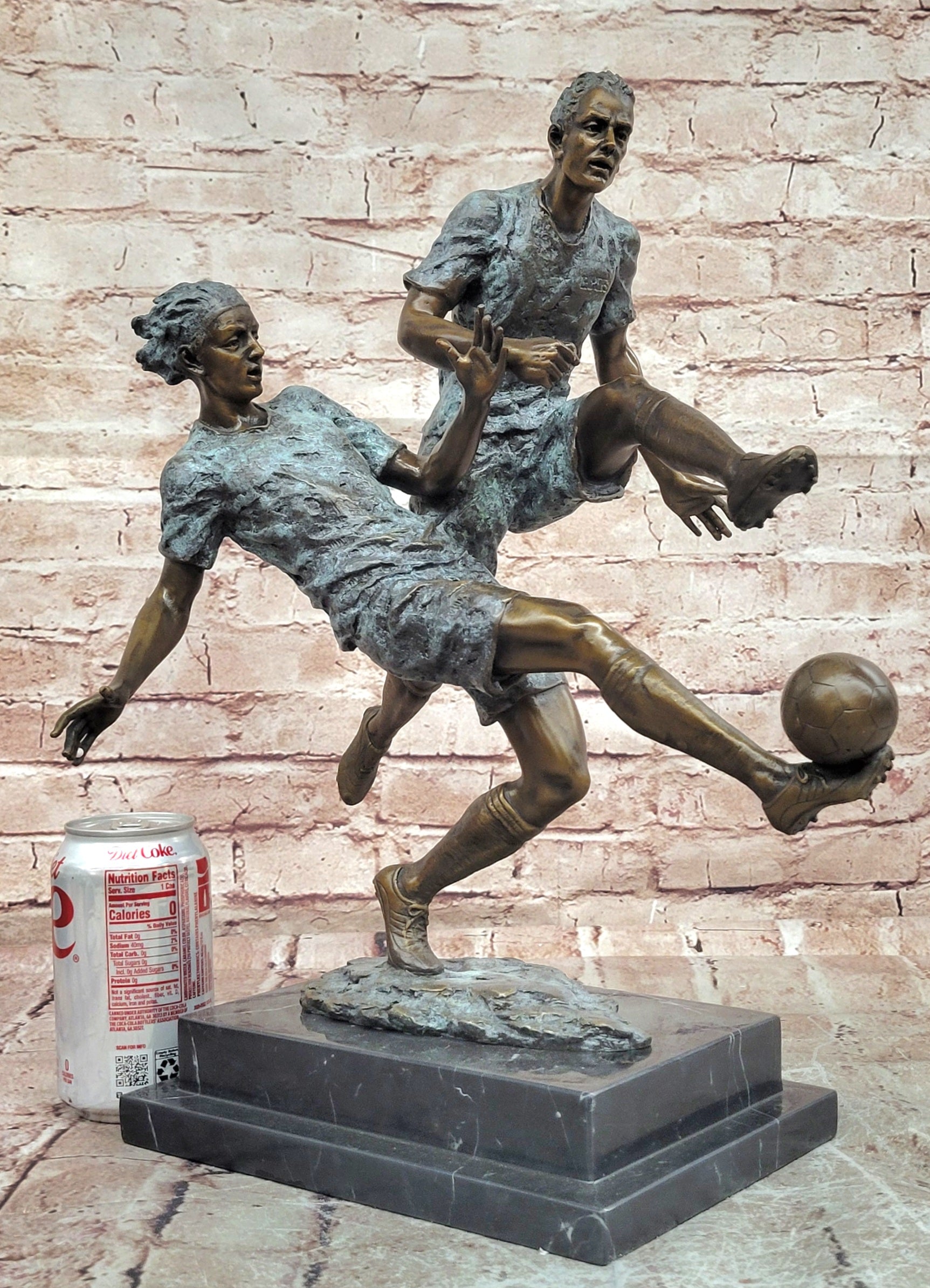Large Bronze Soccer Players Sculpture by Milo Sport Trophy Collectible Art Artwork