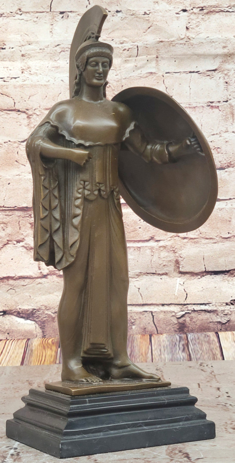 Athena with Shield Bronze Statue Collectible Goddess of Wisdom and War Figurine