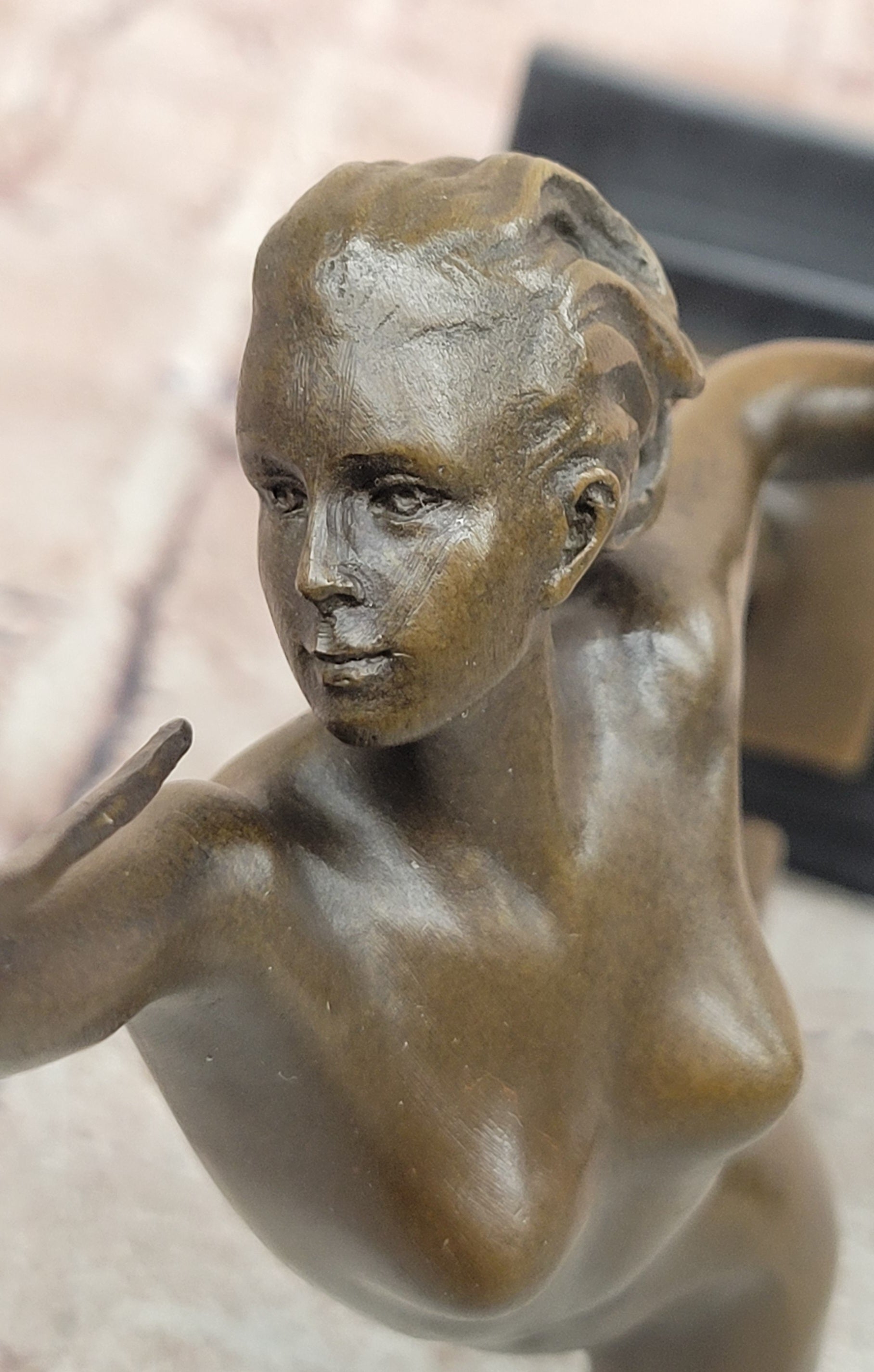 Raymonde Guerbe Bronze Shield Maiden Sculpture Art Deco Fine Art Collectible Statue