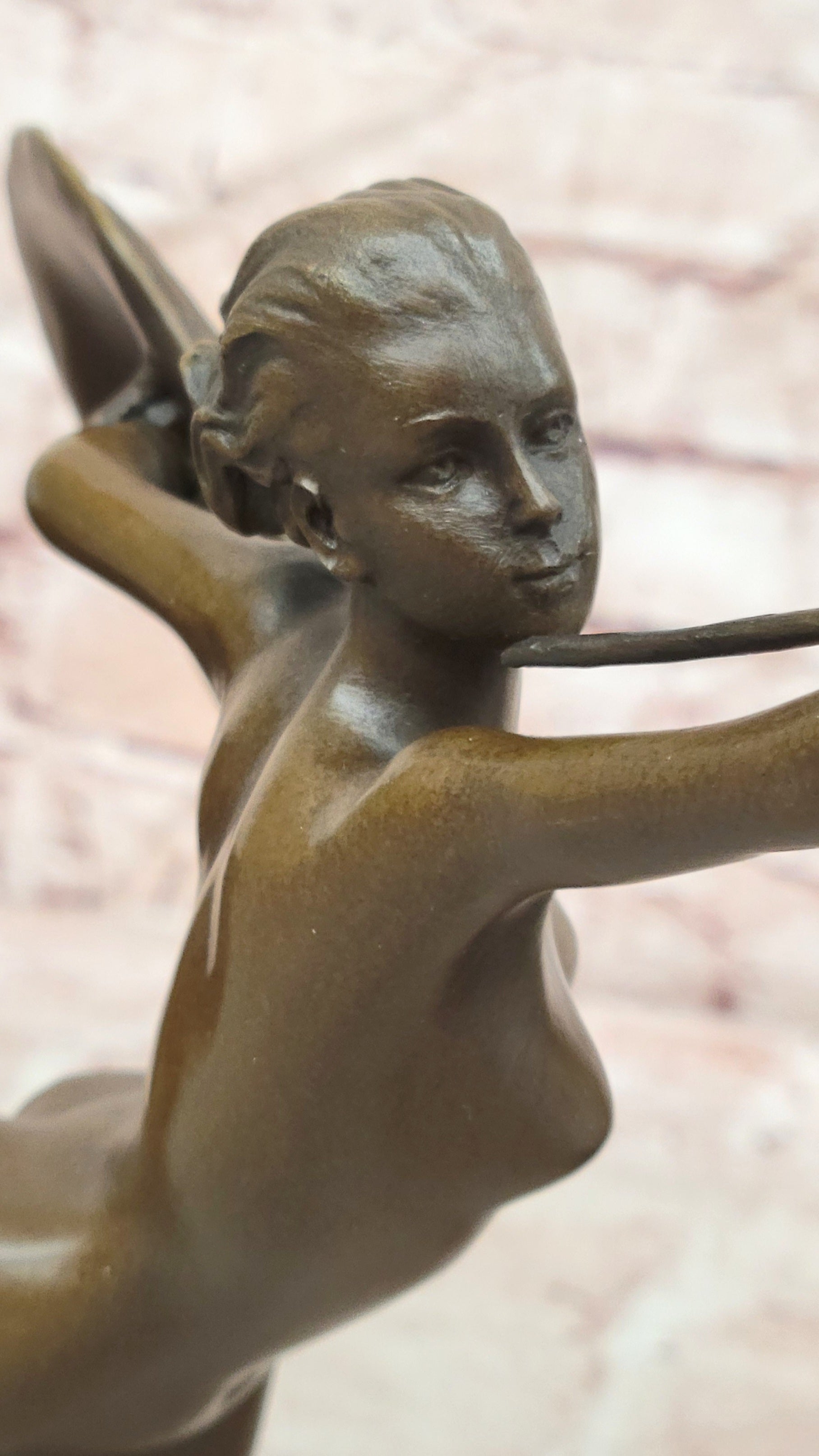 Raymonde Guerbe Bronze Shield Maiden Sculpture Art Deco Fine Art Collectible Statue