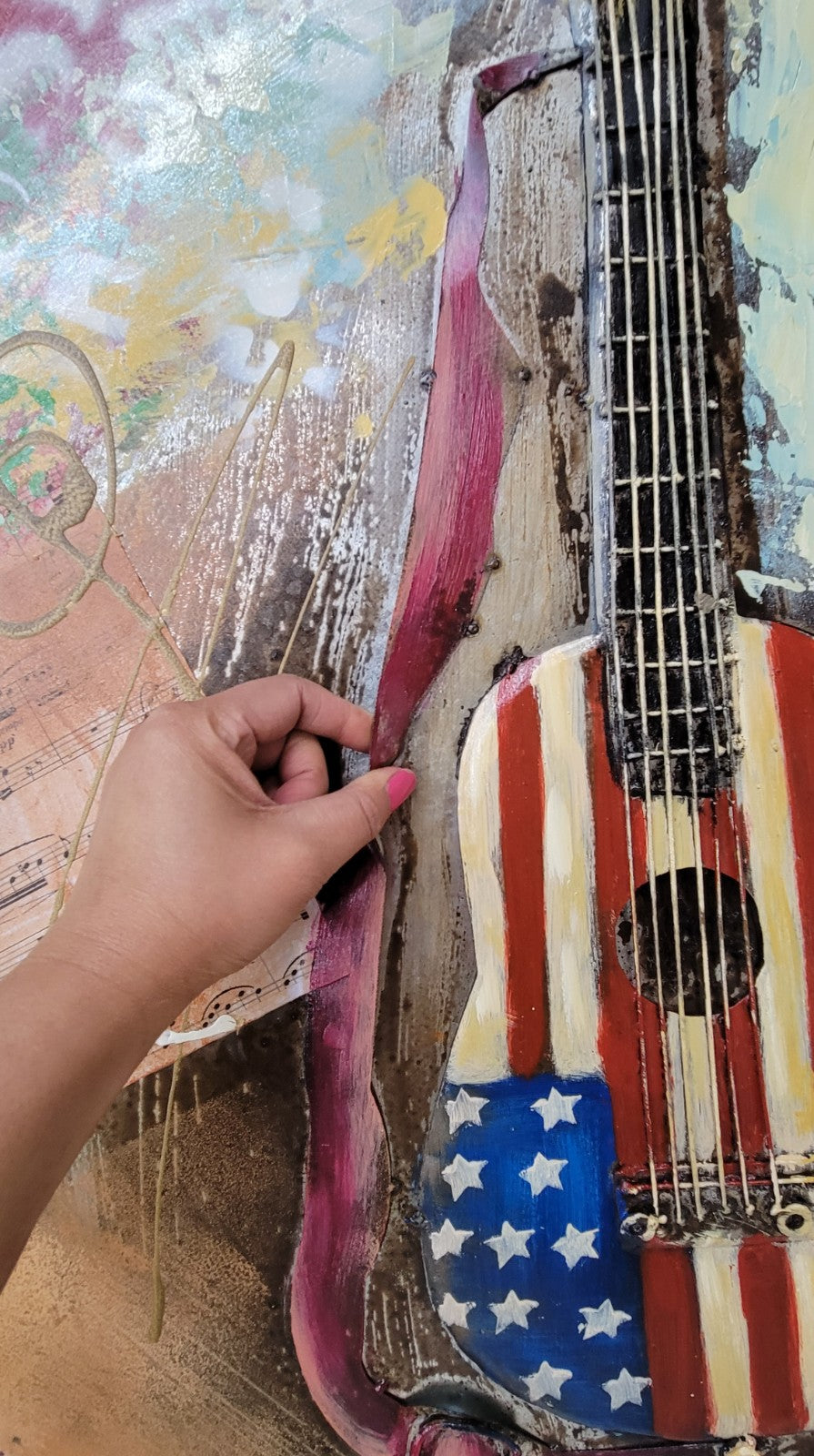Unique Classic Artwork American Flag Guitar 3-D Metal Canvas Painting