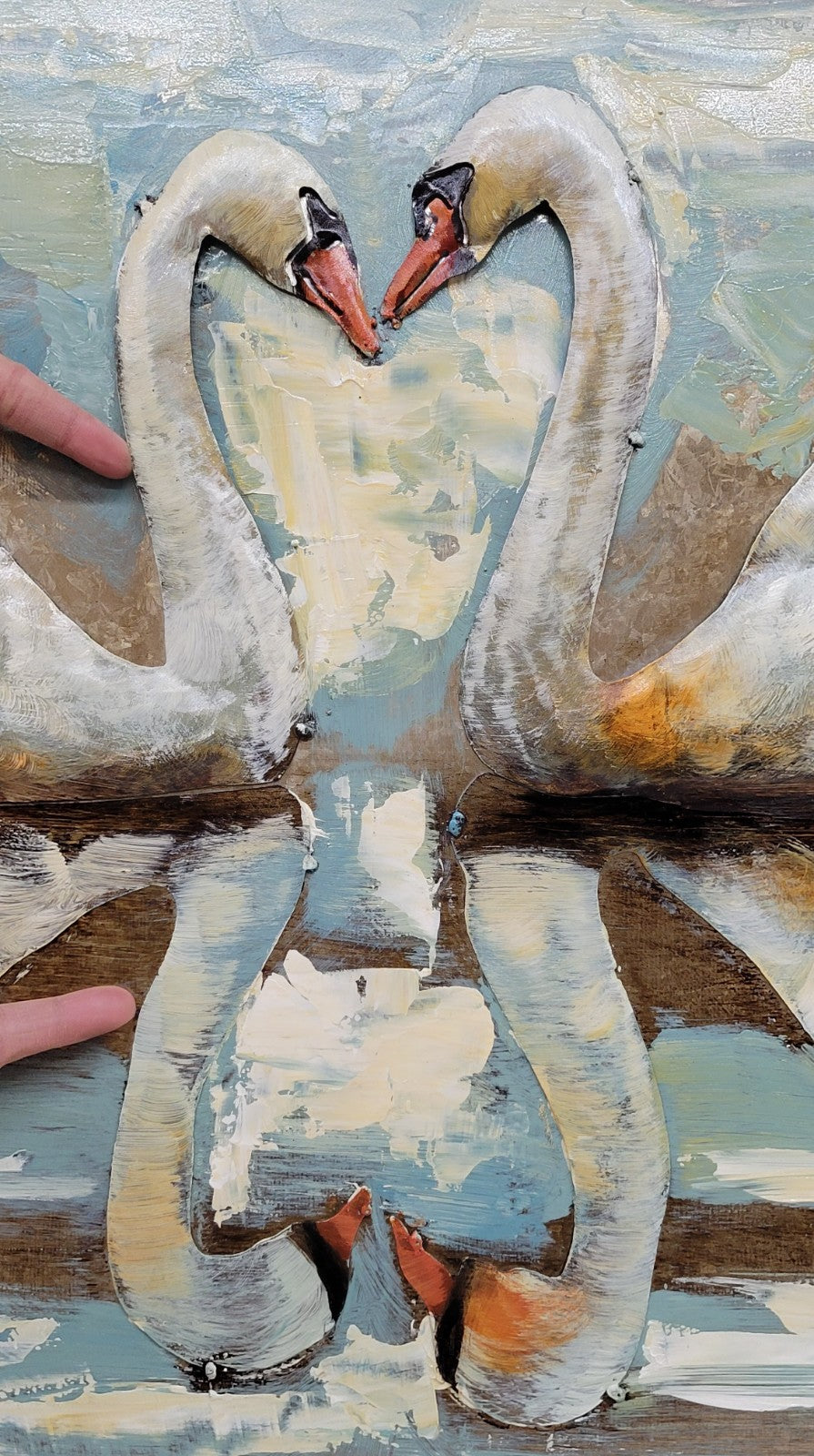 This striking wall art features two swans three Dimensional Fine Art artwork