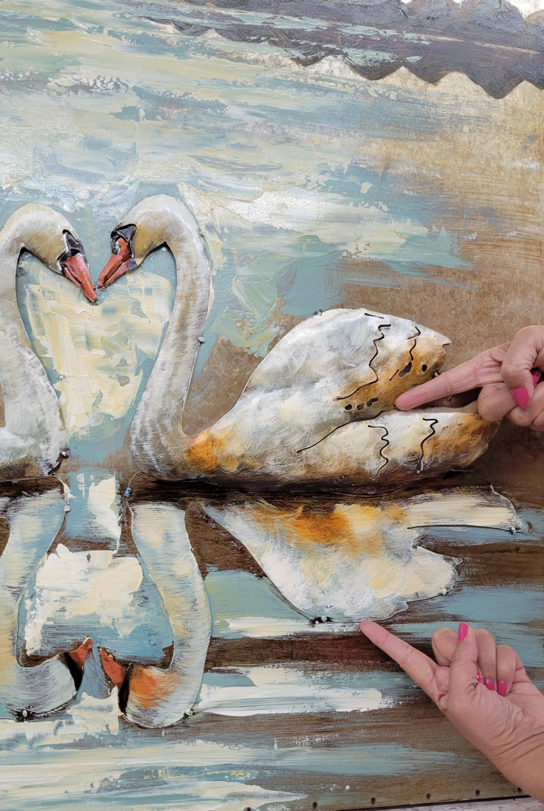 This striking wall art features two swans three Dimensional Fine Art artwork