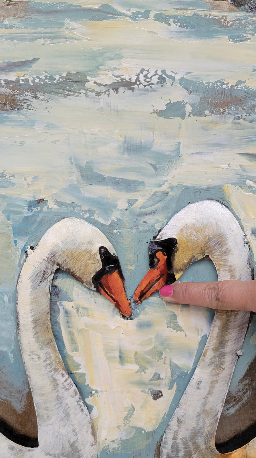This striking wall art features two swans three Dimensional Fine Art artwork