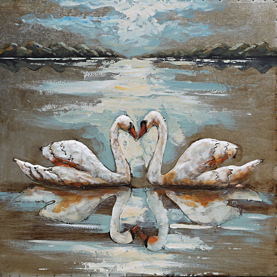 This striking wall art features two swans three Dimensional Fine Art artwork