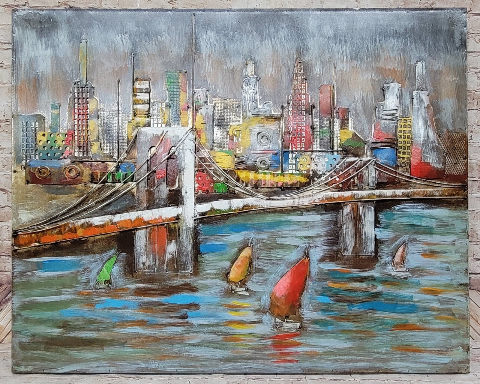 3D Mural Modern Abstract Art Oil Painting New York City Classic Artwork Gift