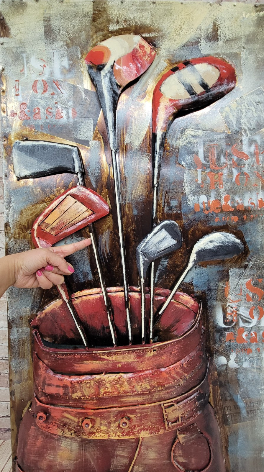 Wrapped Canvas Graphic Fine Art 3-D Oil Painting of Golf Bag with Clubs Figure
