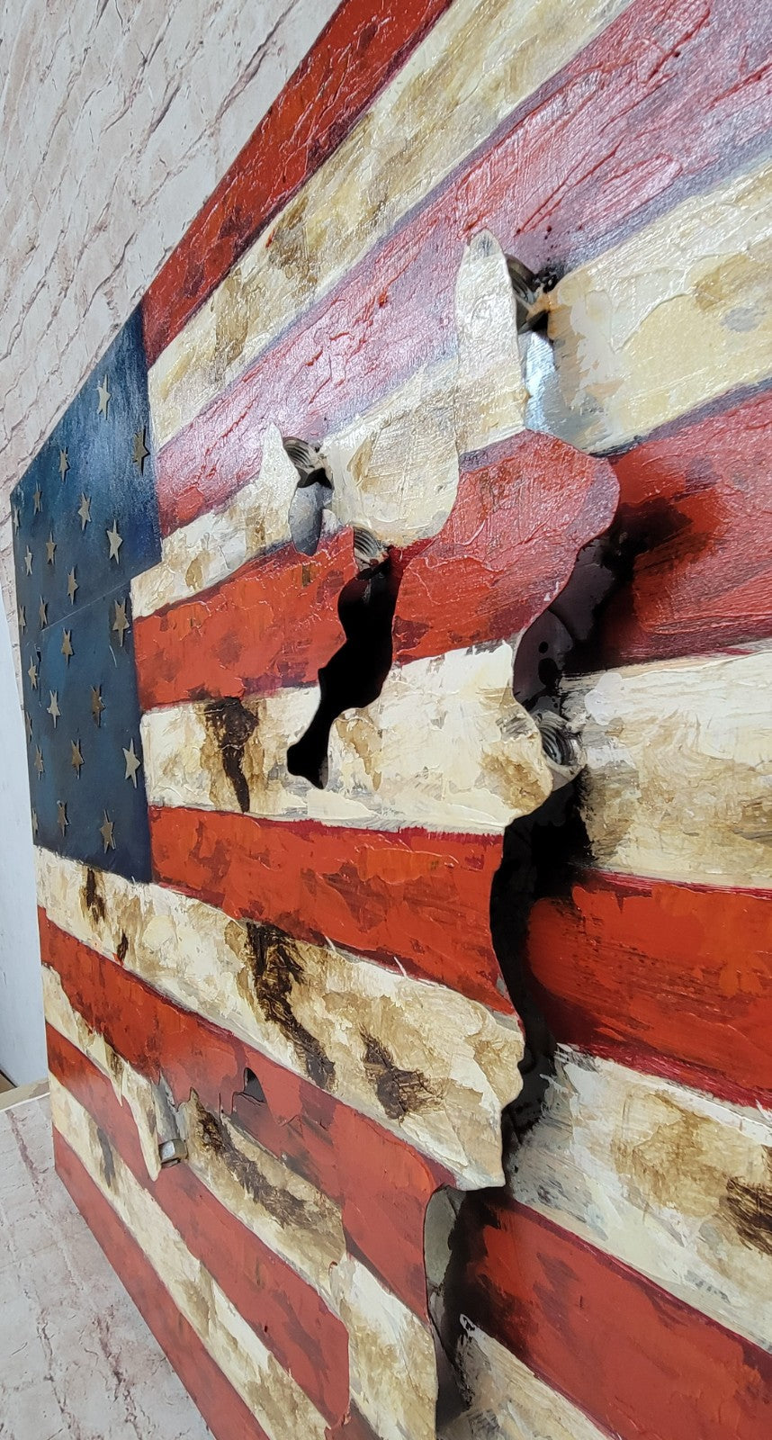 United States Map with American Flag 3-D Wall Mount Painting Artwork