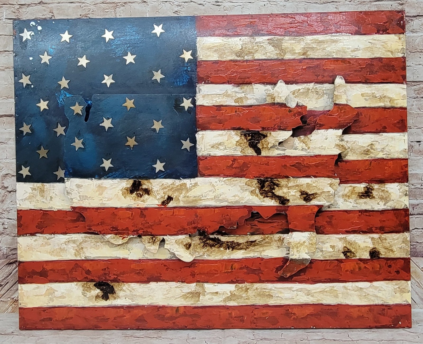 United States Map with American Flag 3-D Wall Mount Painting Artwork