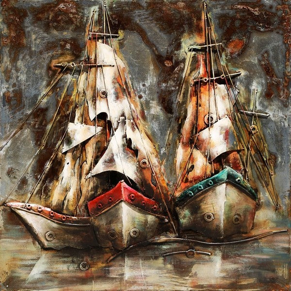 3D Sailboat Wall Art Hand Painted Nautical Acrylic on Metal Modern Decor Hand Made