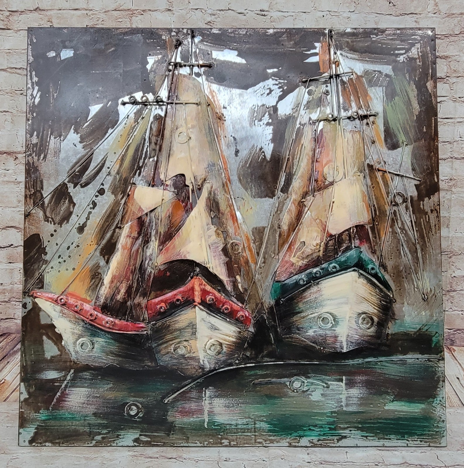 3D Sailboat Wall Art Hand Painted Nautical Acrylic on Metal Modern Decor Hand Made