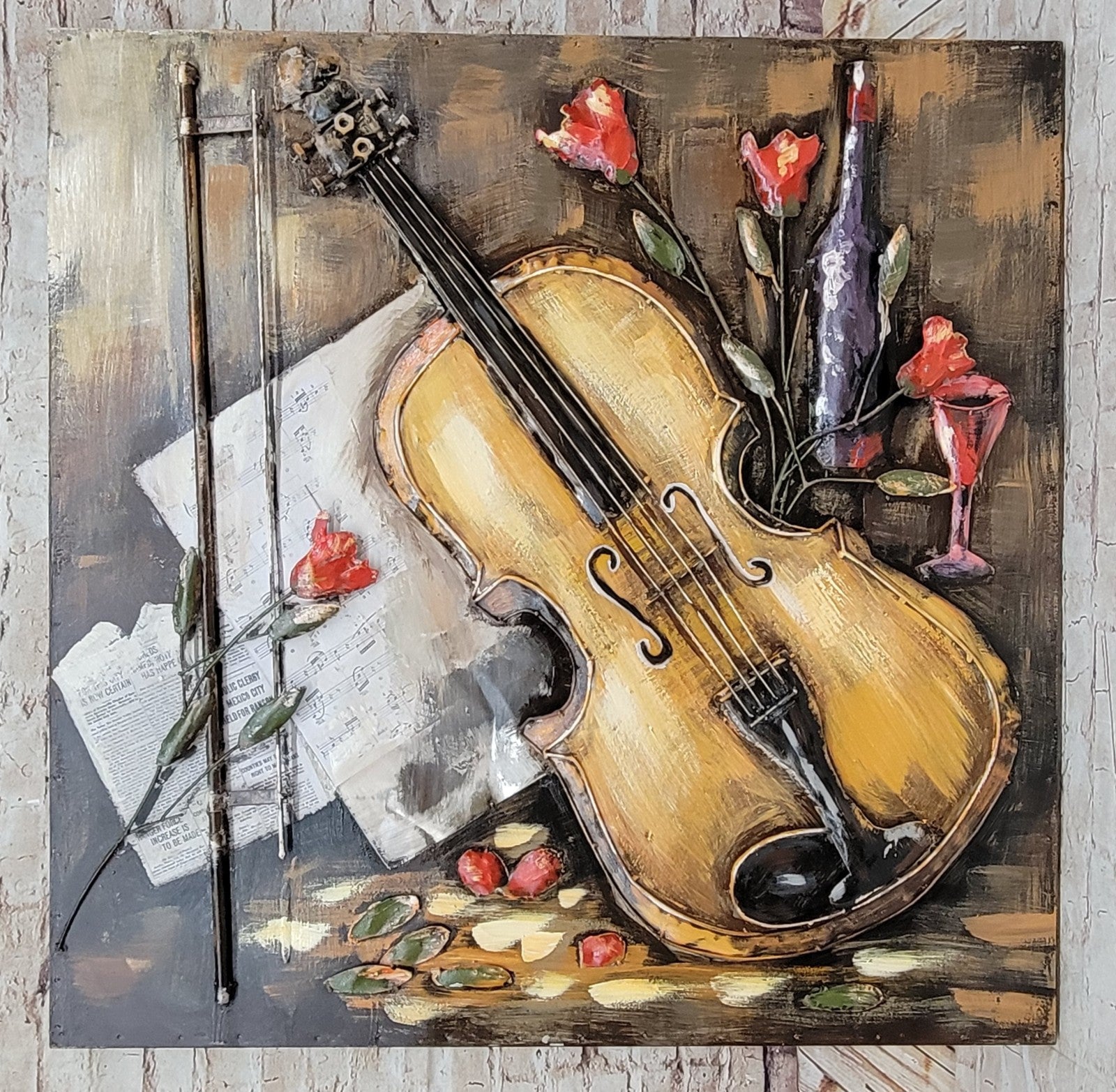 Violin Music Wall Art 3D Acrylic Metal Handmade Decoration for Home Office