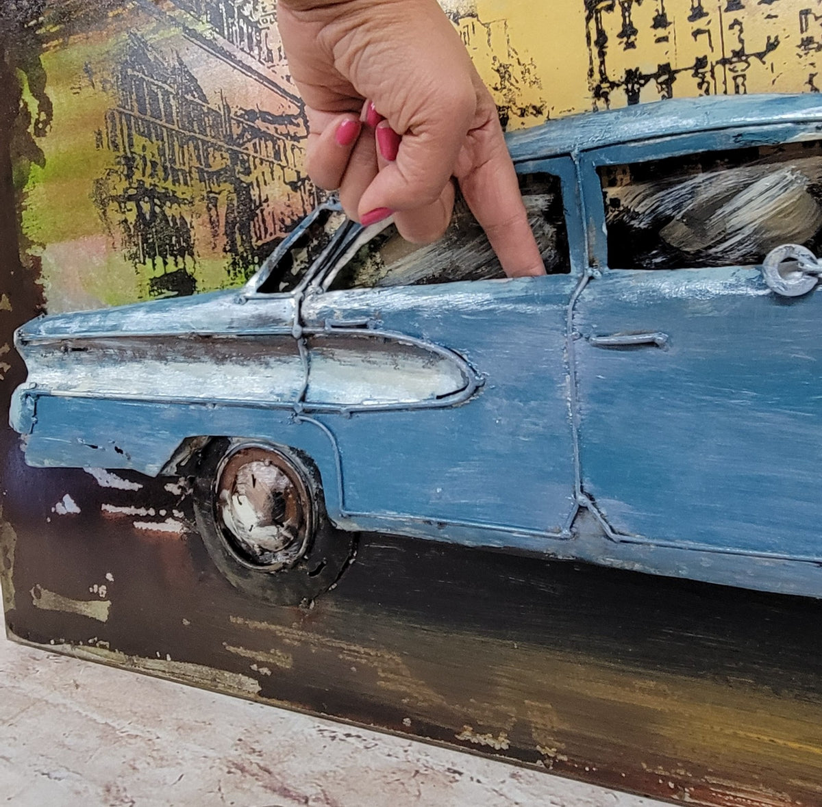 Blue American Muscle Car – 3 Dimensional Painting Hand Made Fine Art
