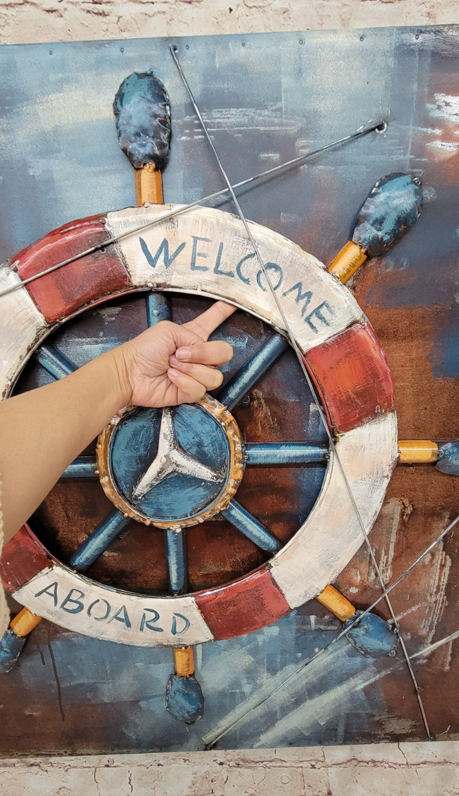 High Quality Retro Distressed 3D Boat Anchor Rudder Canvas Painting