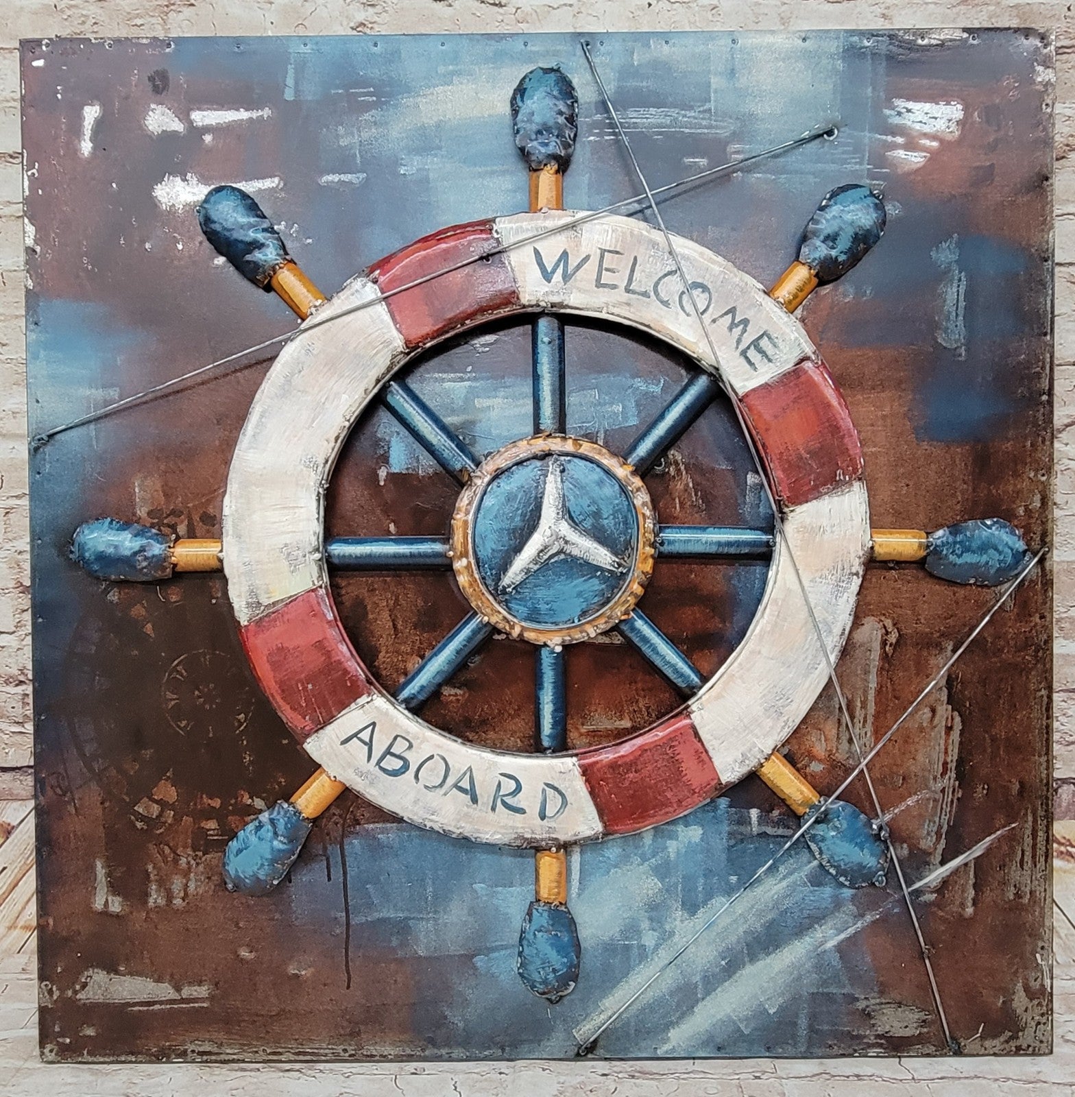 High Quality Retro Distressed 3D Boat Anchor Rudder Canvas Painting