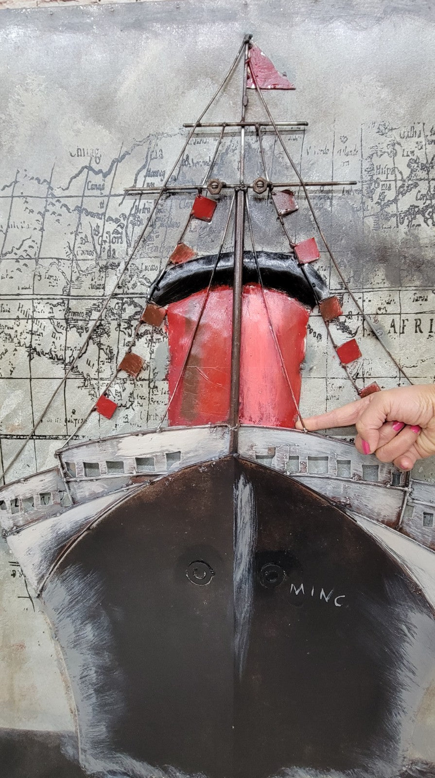 3D Marine iron Wall art embossed Ship Painting Mixed Media Hand Painted metal