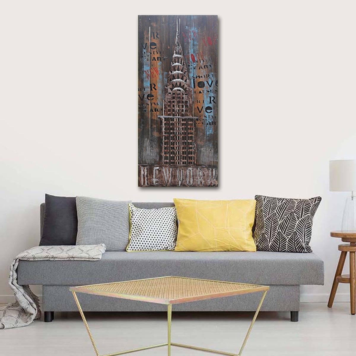 Chrysler Building 48-Inch Long Real Oak Wood Canvas Wall Art Decor Sale