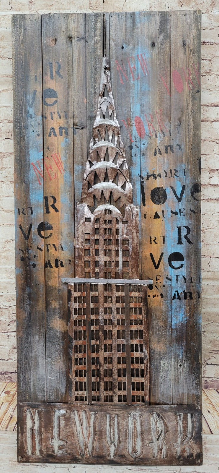 Chrysler Building 48-Inch Long Real Oak Wood Canvas Wall Art Decor Sale