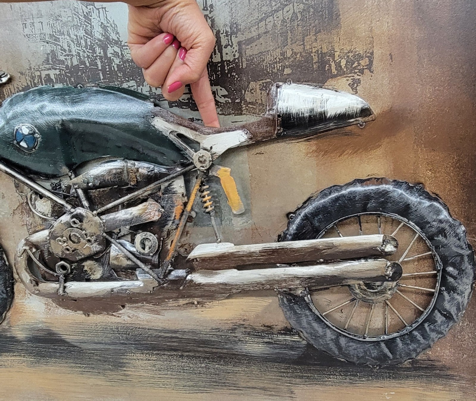 BMW MOTORCYCLE PAINTINGS FINE ART HAND MADE WALL MOUNT SCULPTURE FIGURINE