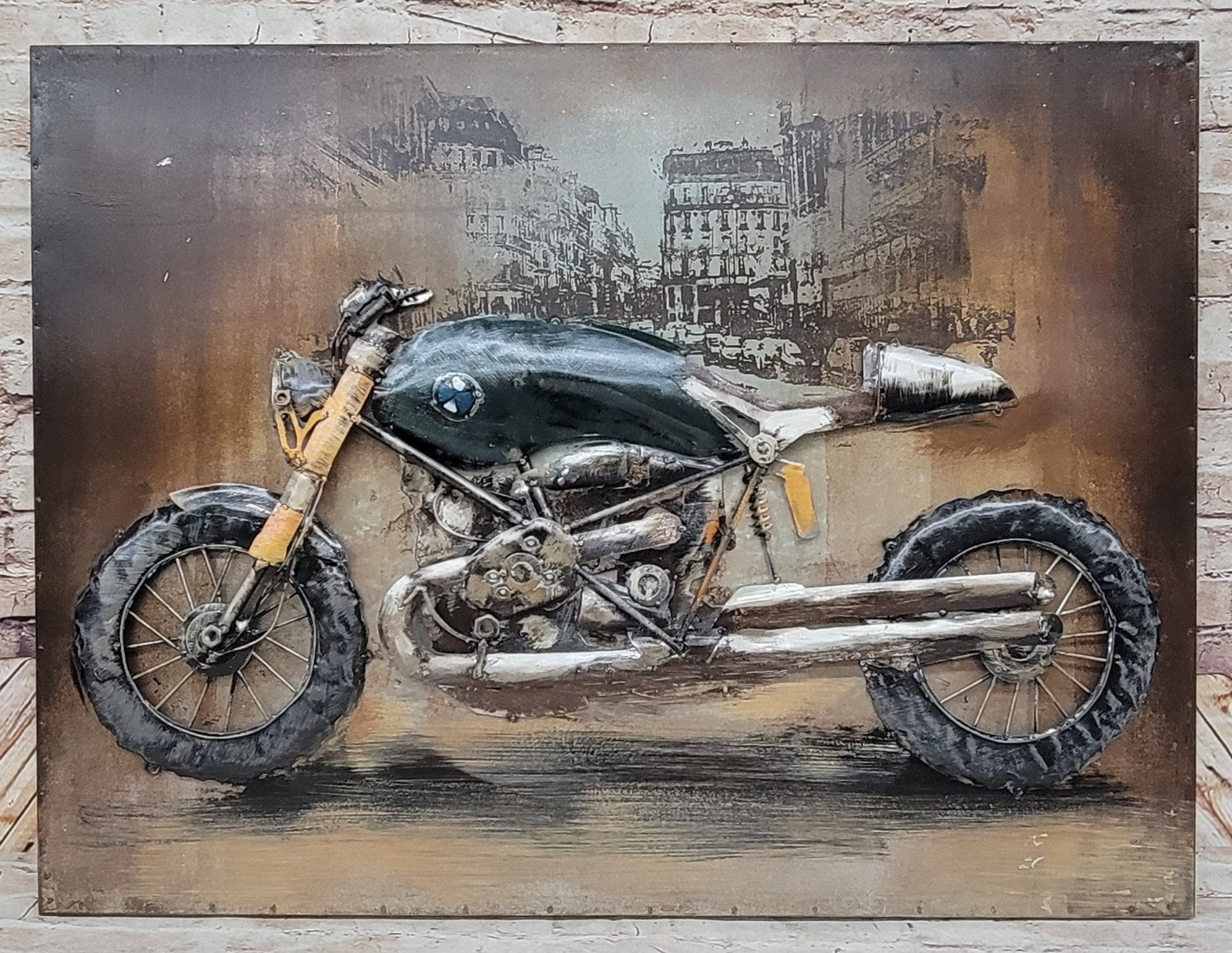 BMW MOTORCYCLE PAINTINGS FINE ART HAND MADE WALL MOUNT SCULPTURE FIGURINE