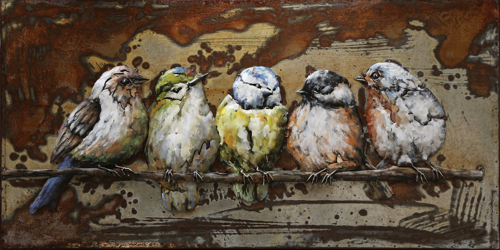 Sculpture Bird Colorful Tree Modern Wallmount Painting 3D Art Home office Decor