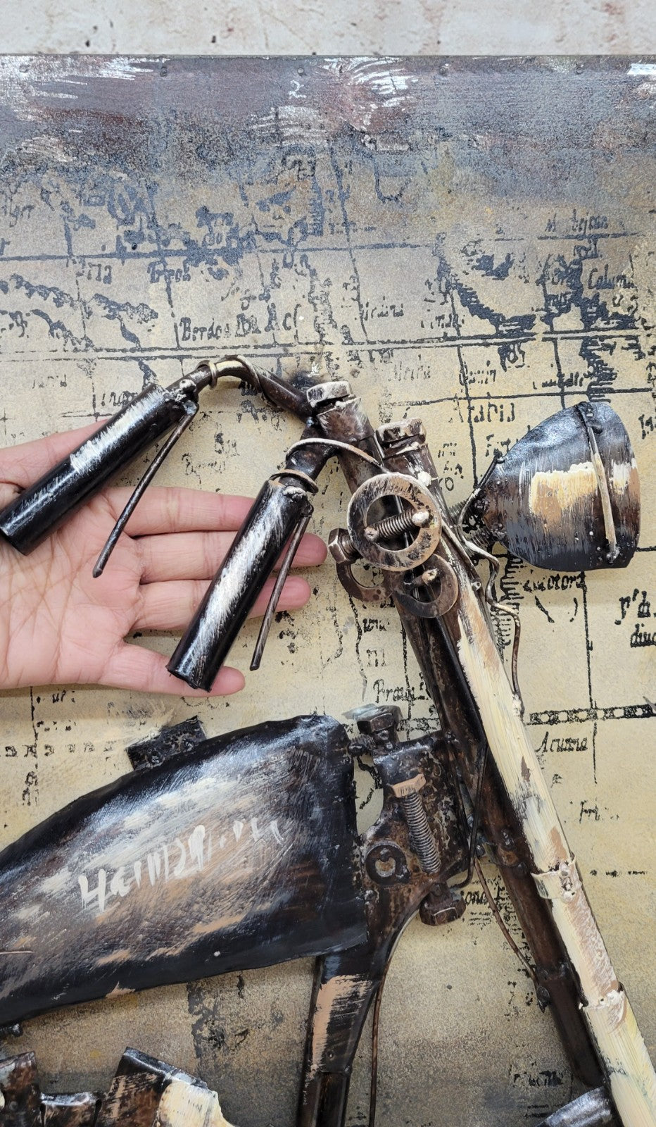 Framed Motorcycle Wall Art Metal Canvas Painting Rustic Landscape Decor Figure