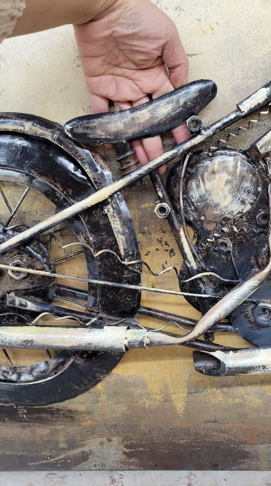 Framed Motorcycle Wall Art Metal Canvas Painting Rustic Landscape Decor Figure