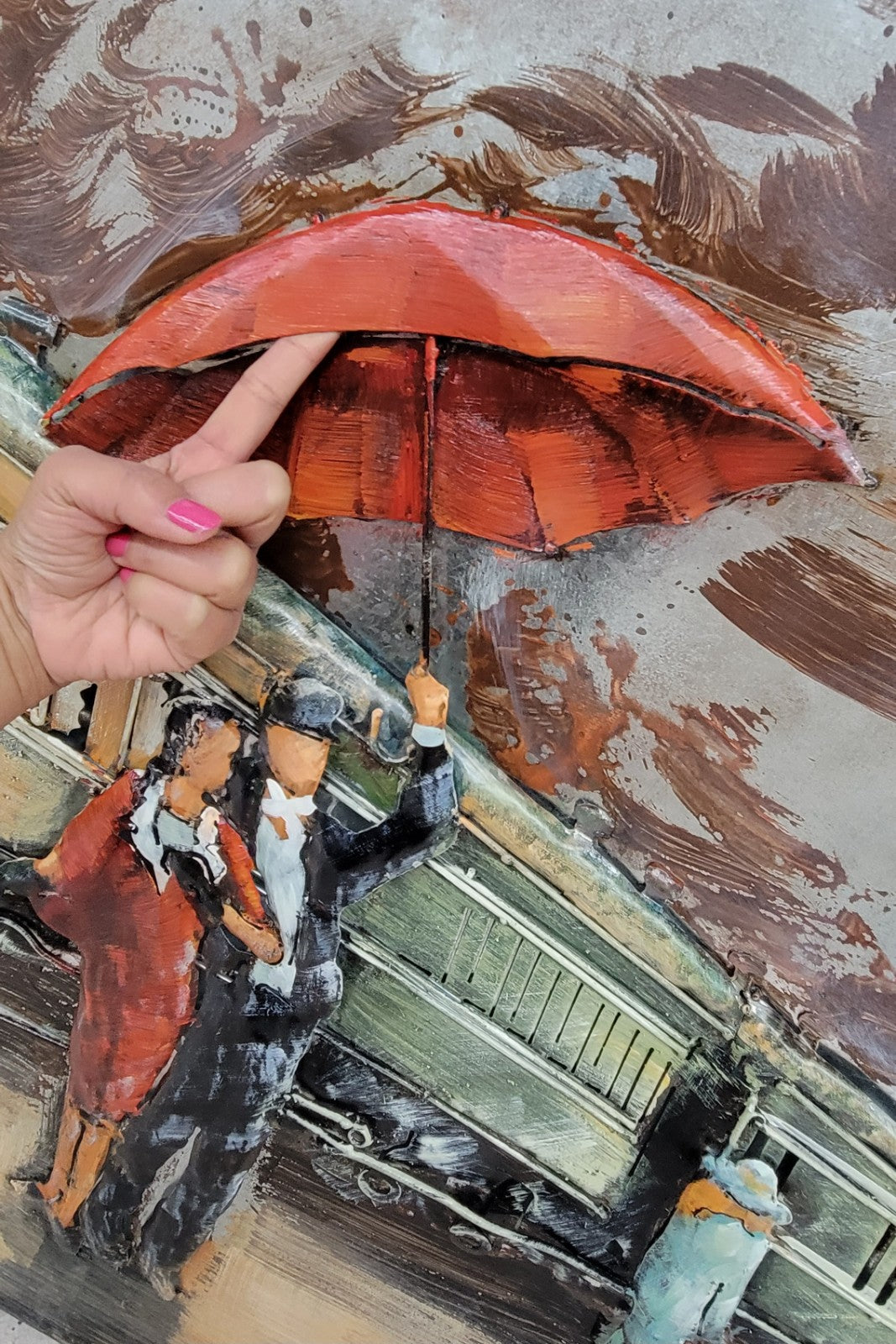 All Aboard - Metal Canvas Easy ti Hang 3-D Oil Painting Loving Couple Statue