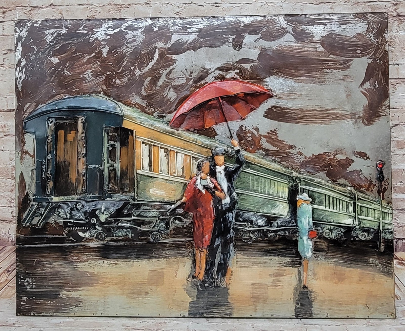 All Aboard - Metal Canvas Easy ti Hang 3-D Oil Painting Loving Couple Statue