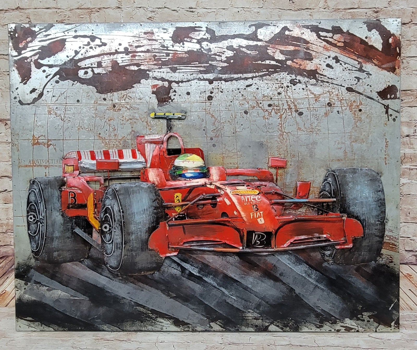 RACE CAR RACING PAINTINGS ORIGINAL 3-D ARTWORK METAL ON METAL OLI PAINTING ART