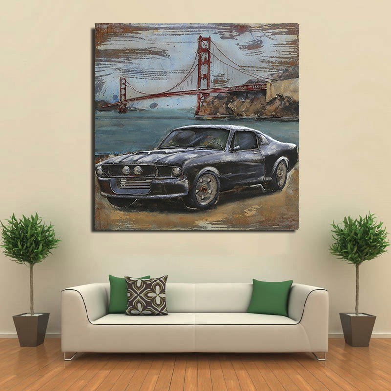 Vintage Classic Hot Rod Drag Race 3 Dimensional Wall Painting Art Large