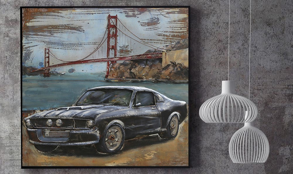 Vintage Classic Hot Rod Drag Race 3 Dimensional Wall Painting Art Large