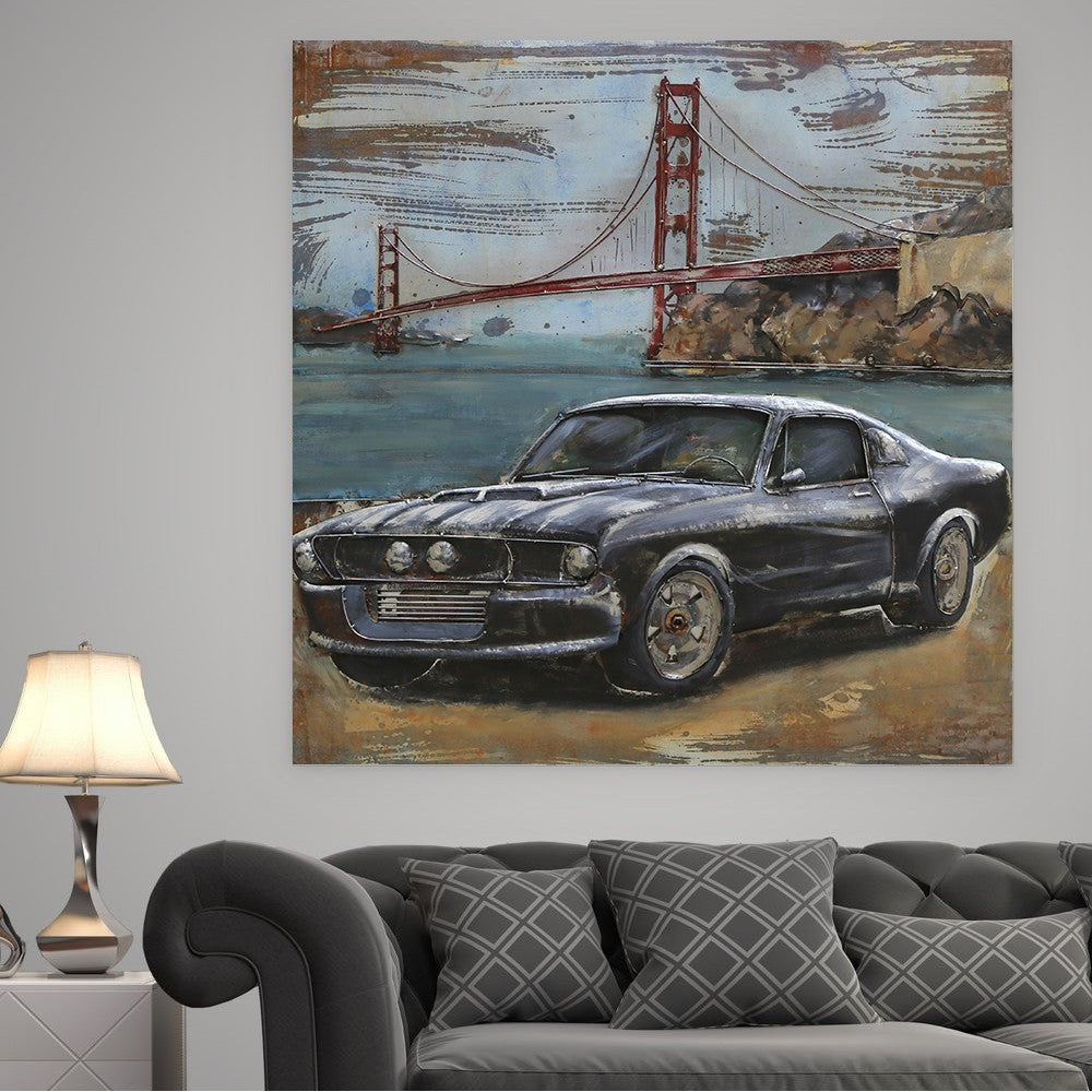 Vintage Classic Hot Rod Drag Race 3 Dimensional Wall Painting Art Large