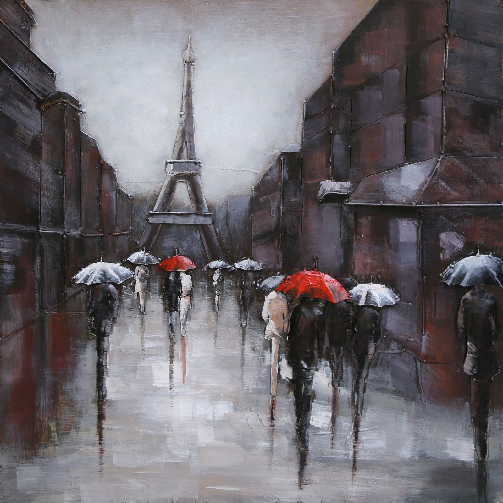 Tour de Eiffel View Wall Art In Rainy Day Large 32 by 32 Inches Metal Canvas