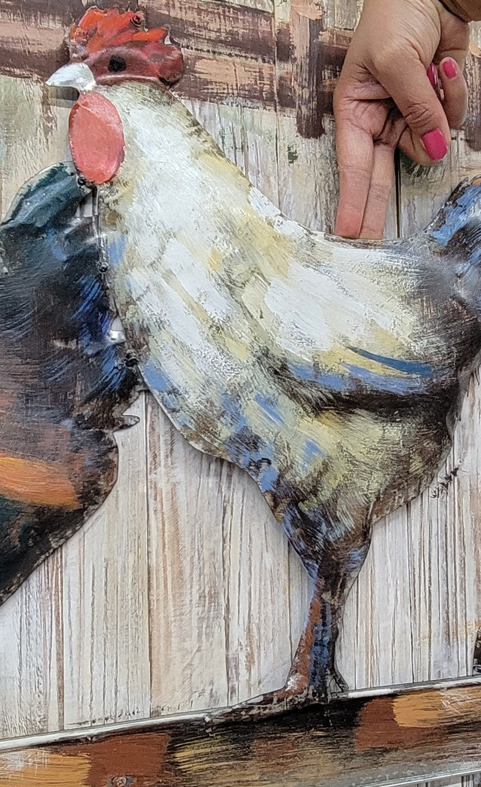 3D Rooster Wood Canvas Oil Painting 100% Hand-Made for Decor Gift