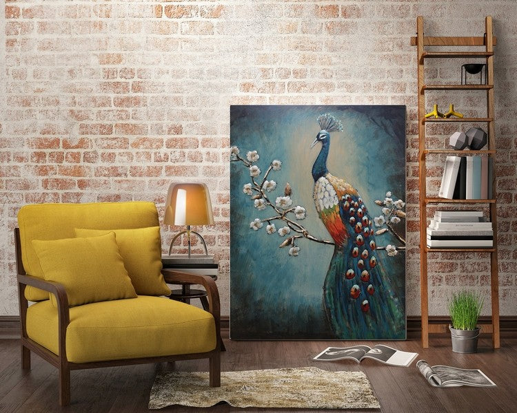 European Bronze Finery Floral Colorful Flower and Peacock Painting 3-D Art