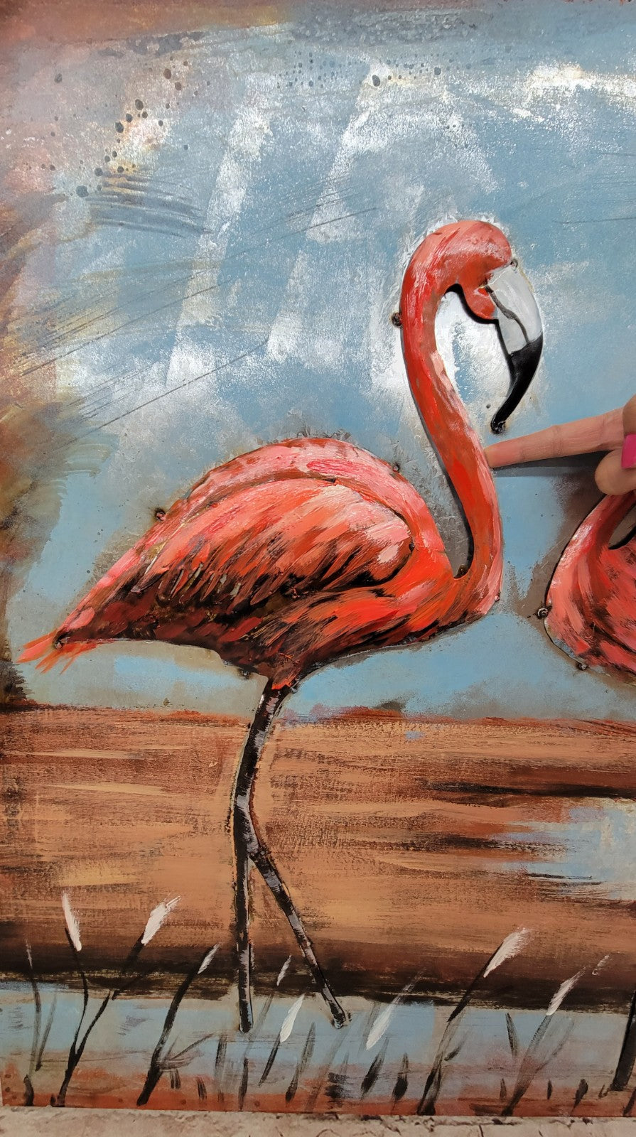 Handcrafted 3D Flamingo Metal Wall Art 32 by 32 Inches Artwork Sculpture