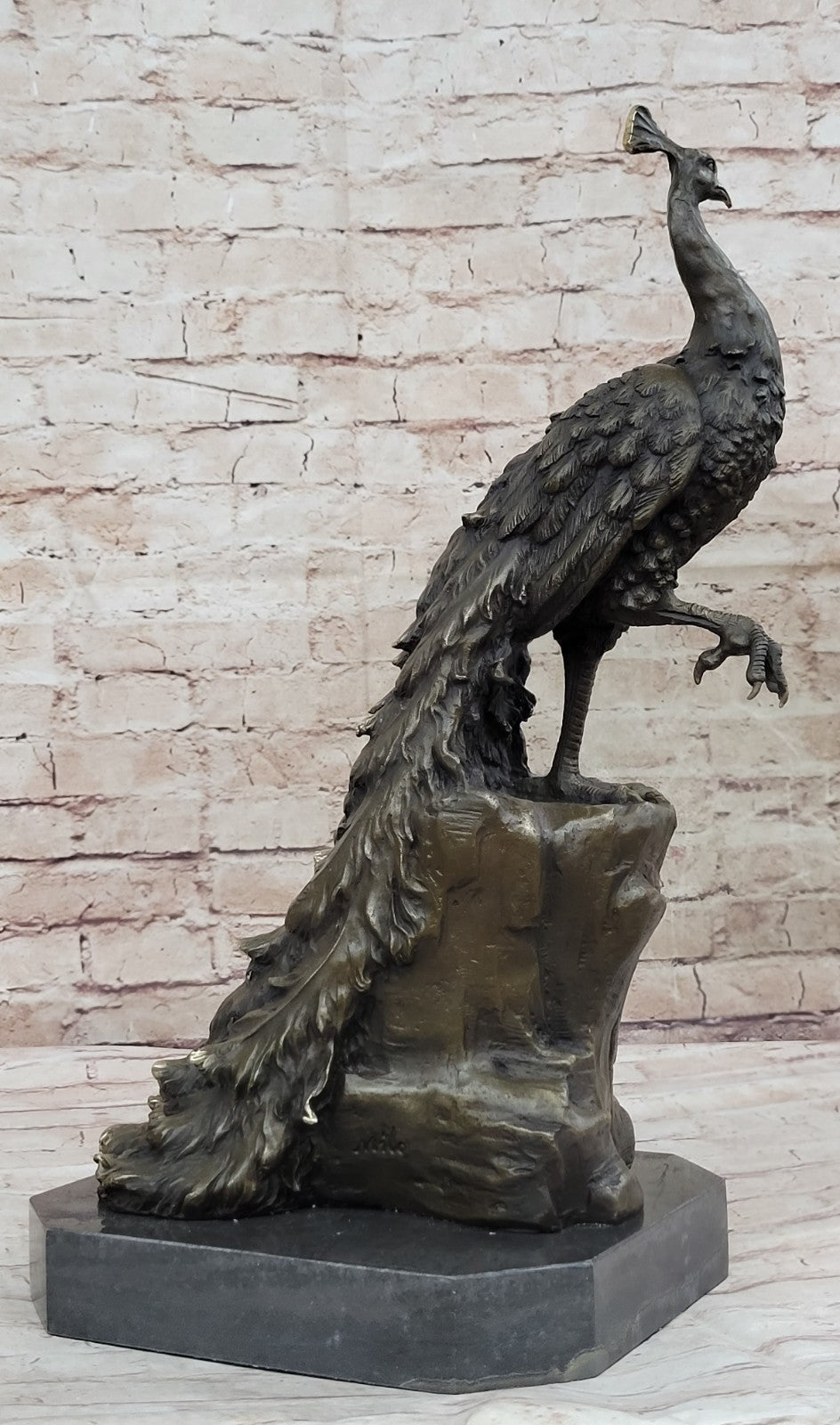 Hand Made Peacock Bronze Sculpture Milo Figurine Lost Wax Method Vintage Artwork