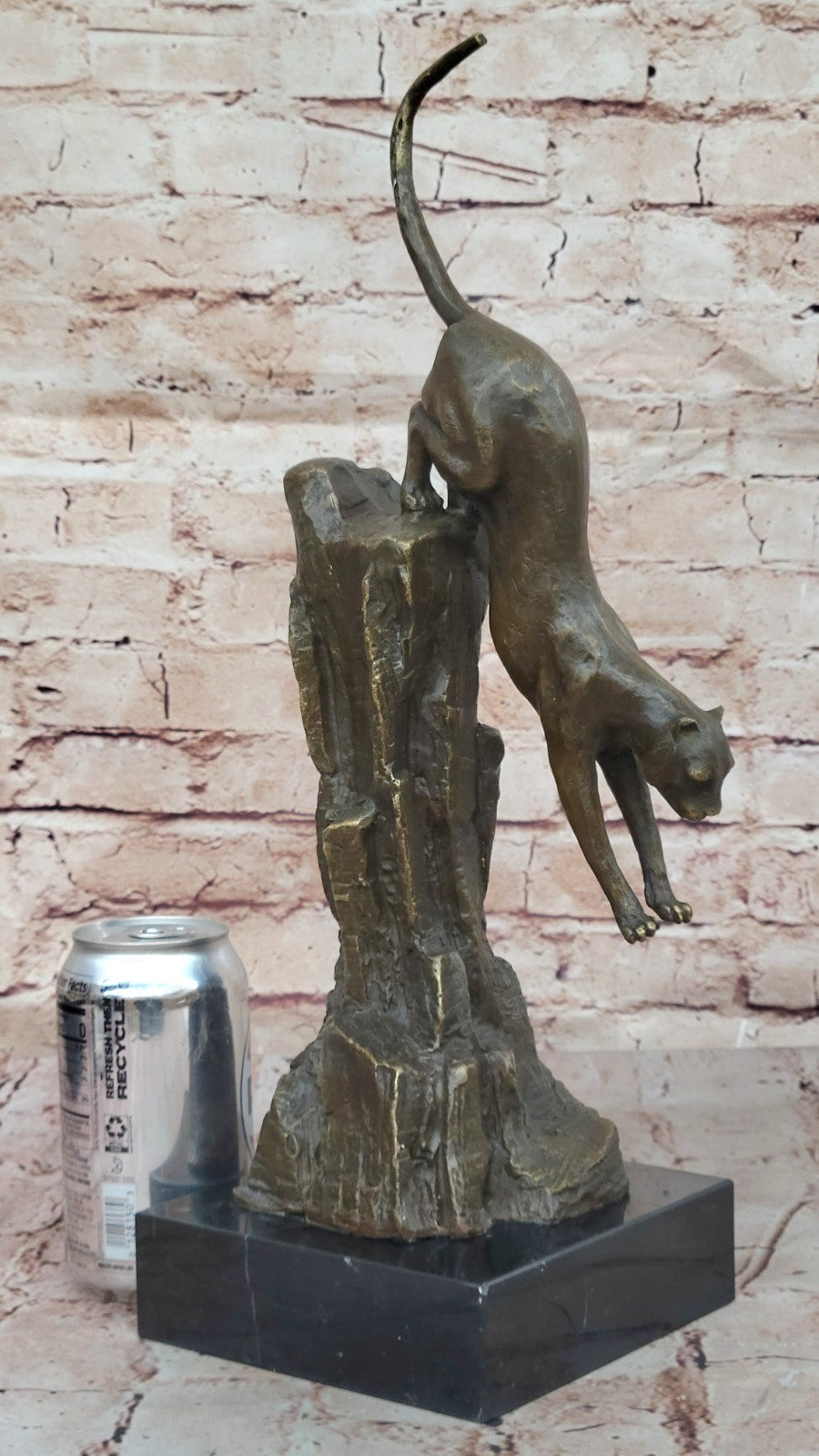 Fierce Panther Jumping Bronze Sculpture Statue Jungle Cat Wildlife Figurine