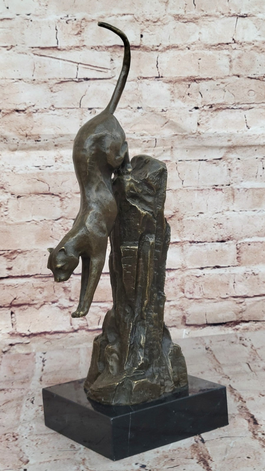 Fierce Panther Jumping Bronze Sculpture Statue Jungle Cat Wildlife Figurine