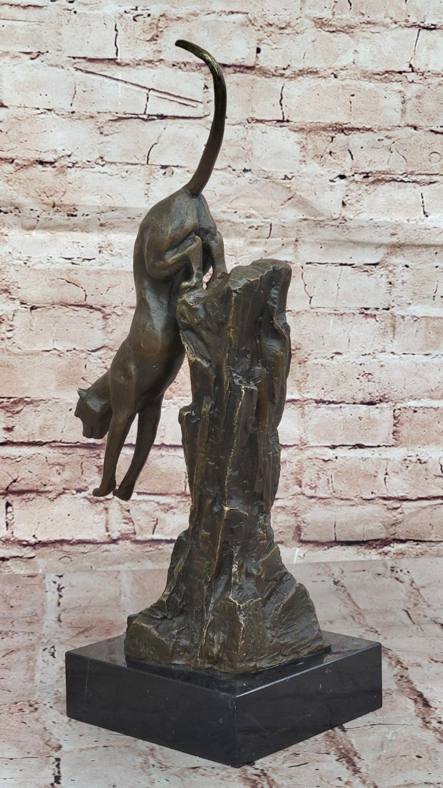 Fierce Panther Jumping Bronze Sculpture Statue Jungle Cat Wildlife Figurine