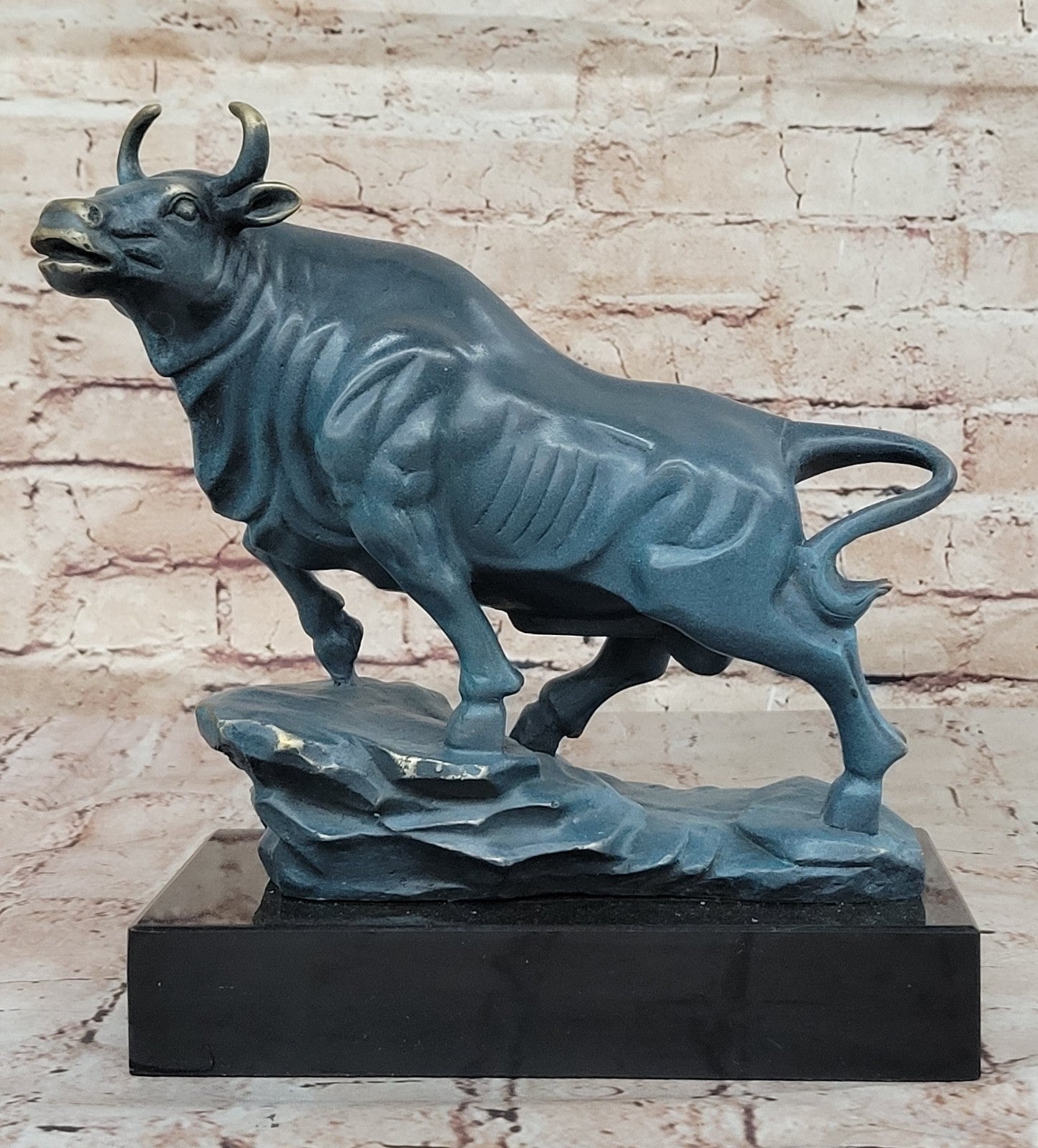 Signed Pure Bronze Bull Sculpture Standing Stock Market Figurine Collectible Office Artwork