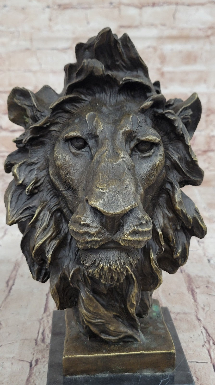 Art Sculpture Pure Bronze Copper Marble Abstract Fu Foo Dog Lion Statue Figurine
