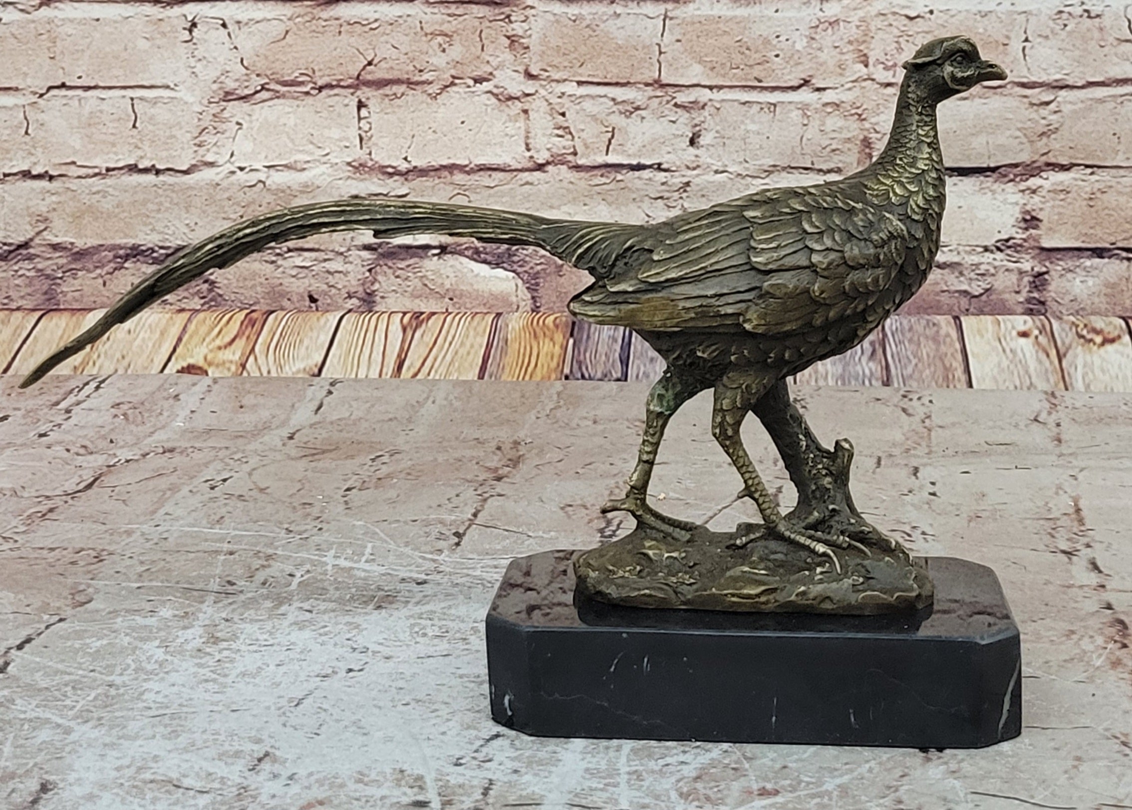 Lifelike Bronze Pheasant Statue Wildlife Sculpture Farm Decor Collector`s Item